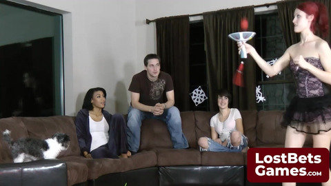 3 Scorching Girls & 1 Lucky Dude Engage In Hot Strip Game Together