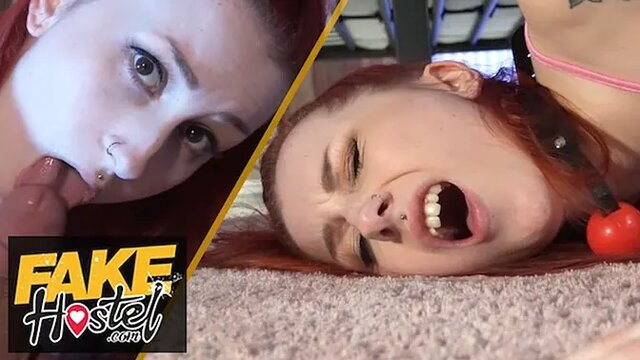 Curvy redhead teen submits to daddy's commands at fake hostel