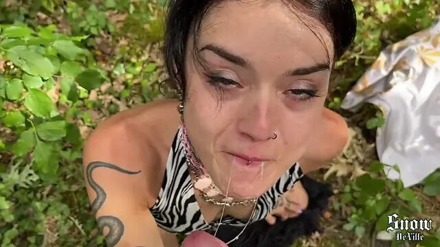 Skinny inked girl gets fucked in the forest