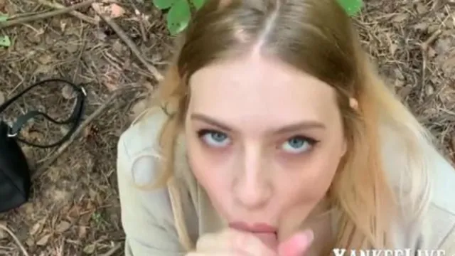 Petite Blonde Teen Gives Public Forest Blowjob