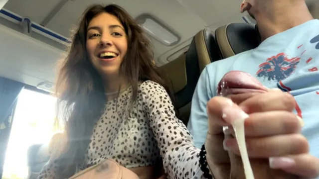 Public Blowjob On A Bus Full Of Strangers - Made Him Cum Hard By Hand! - Cock🌭 Flashing