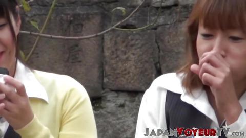 Japanese babes secretly taped while flashing panties