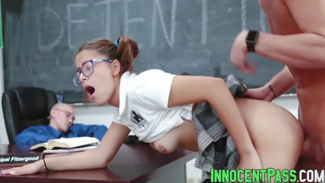 Nerdy teen Izzy Bell enjoys hot cum on her cute face