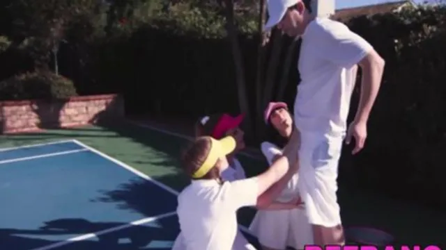 BFF BANG - Brunette tennis babes get creampie POV during wild foursome