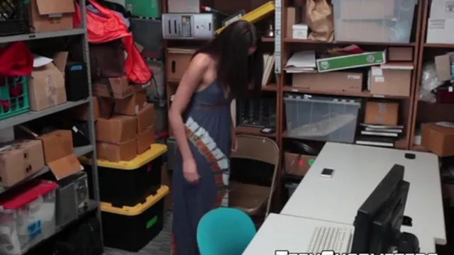 Teen shoplifter Avi Love gets fucked by uniformed security guard