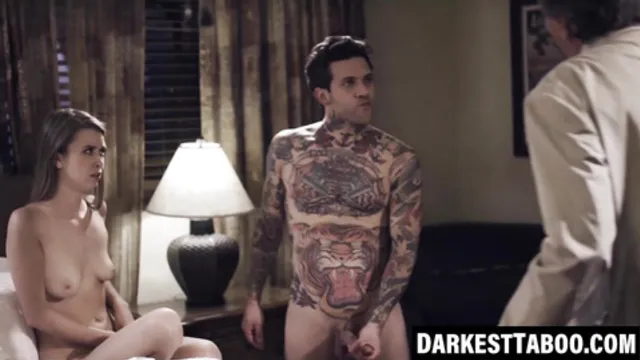 Teen girlfriend pleases stepdaddy and boyfriend in intense double action