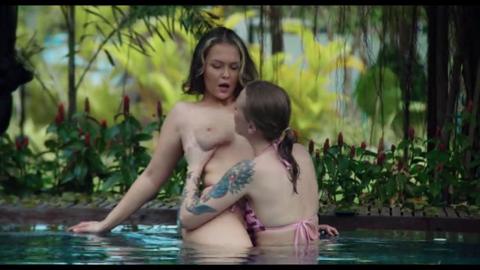 Outdoor Lesbian Fun in the Pool with Fistings and Cumshot Squirt