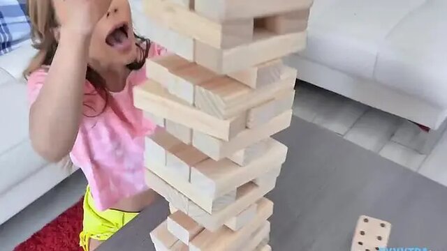 Alita Lee and Jon Jon play Huge Jenga while she deepthroats