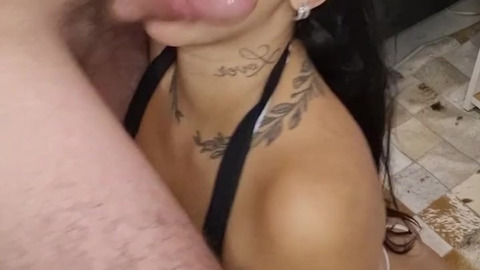 Giving my boyfriend a sloppy blowjob until he cums in my mouth —  naughty teen dressed as a maid