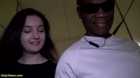 Cute teen with big breasts assists blindfolded old man and gets deepthroated