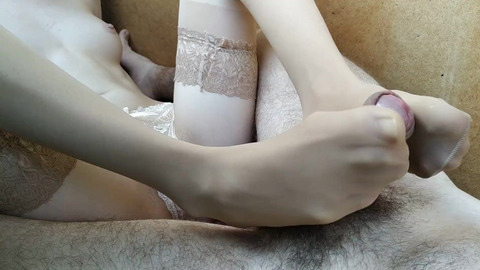 jerking off my stepbrother's cock. I masturbate my legs in stockings with a