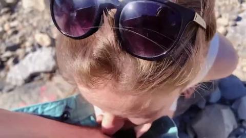 Raw public bang in the woods, she gets ejaculate facial by river