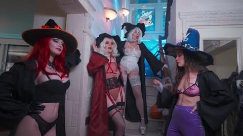 Multi-pump, multi-position, messy gangbang with horny🥵 witches and massive dong