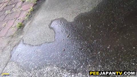 Young Asian beauty gets caught taking a pee outside, fully on display