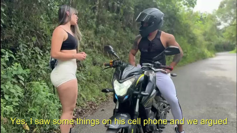 Hot biker finds me alone and tries to persuade me to have sex