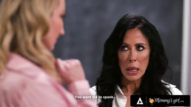 Petite brunette teen eats pussy while big-titted milf faces her