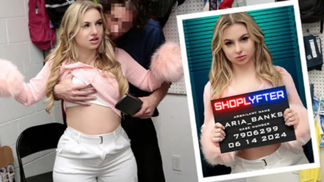 Bratty college tramp Aria Banks gets caught shoplifting &mdash;  and our LPO makes her take it like a pig
