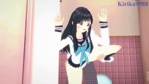 Komichi Akebi's sailor uniform-clad bod gets ravaged in restroom threepway