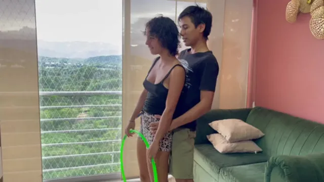 Assisting my girlfriend with aerobics turns into intense sex