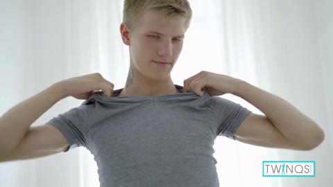 Blonde stud blows massive pole, drenching chest in creamy jizz!